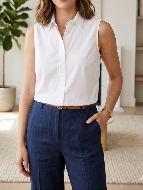 J. Crew Tops - J.CREW White Cotton Sleeveless Button-Down Collared Blouse Top😍